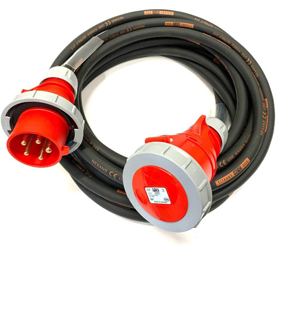 15 Metre H07RN-F 6mm² Rubber Cable with 32A 3P+N+E 400V Plug & Connector IP67