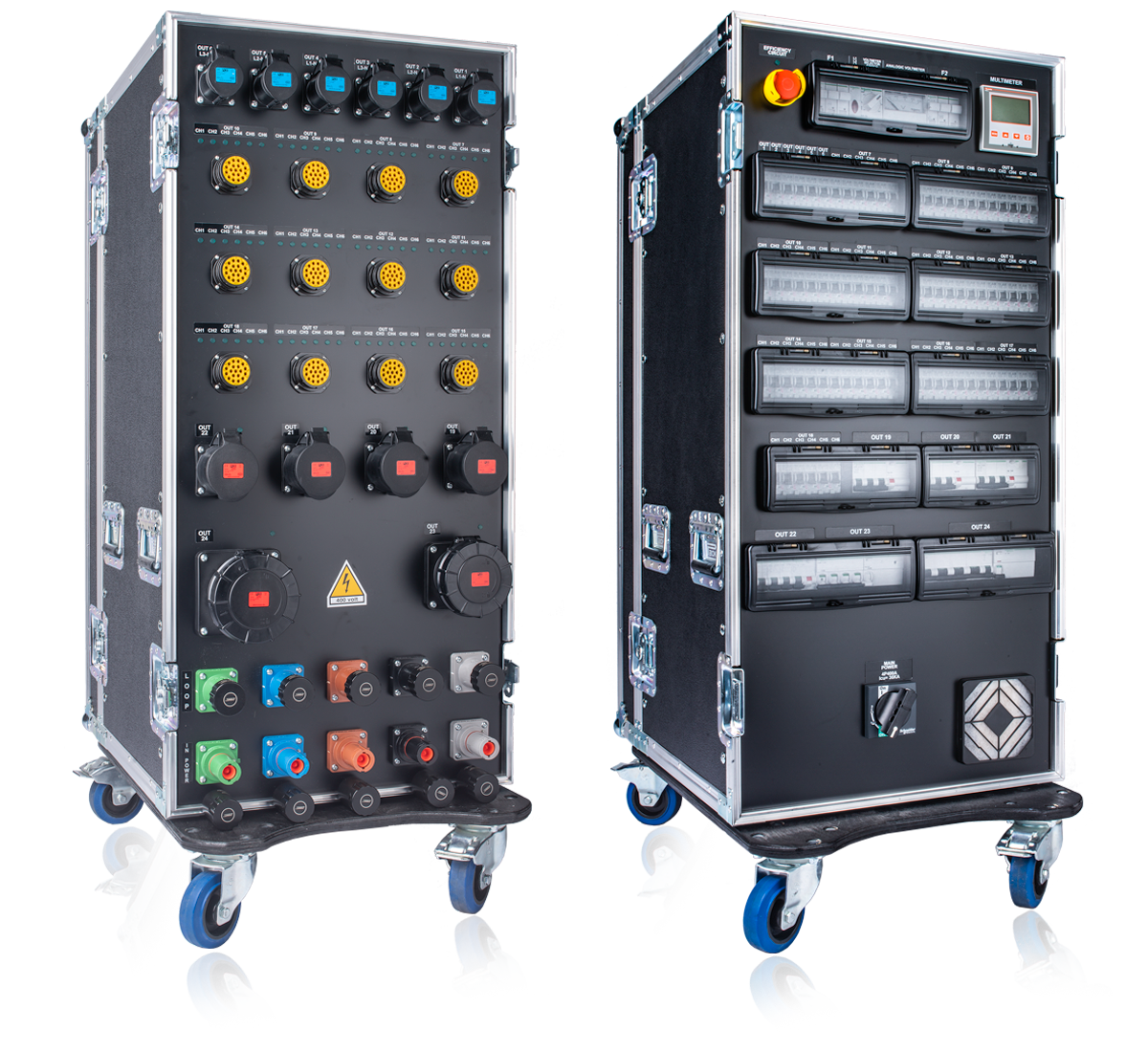 PowerBOX 400Amp 3pH+N+E 400V 19” RACK HE20U Touring Case 4 x 125A 5p 6h 400V IP67