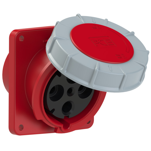 PCE Angled Panel Mount Socket 125A 400V 3P+E IP67 4445-6