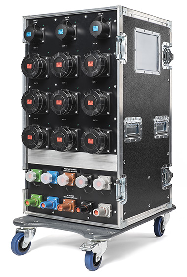PowerBOX 400Amp 3pH+N+E 400V CASE RACK 19” 27U on Wheels.