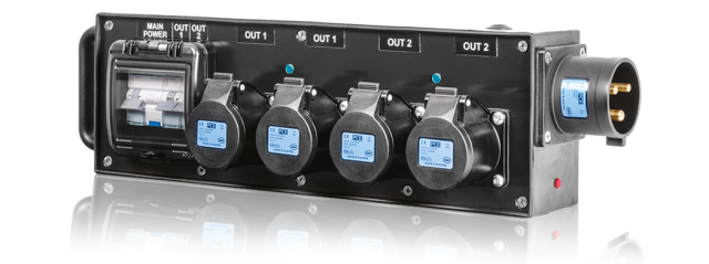 PowerBOX Rubber 32A 1pH+N+E 230V Brick PCE Midnight Series to 4 x 16A 1pH+N+E + 2 x MCB's