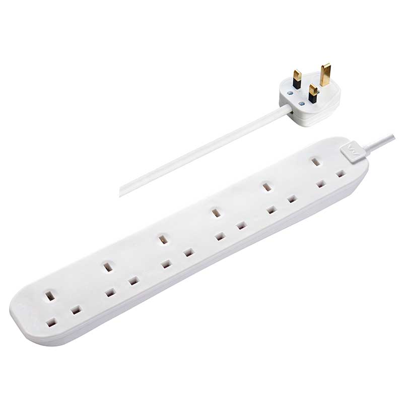 Masterplug Indoor Power White 6 Gang 13 Amp Extension Lead, 1m