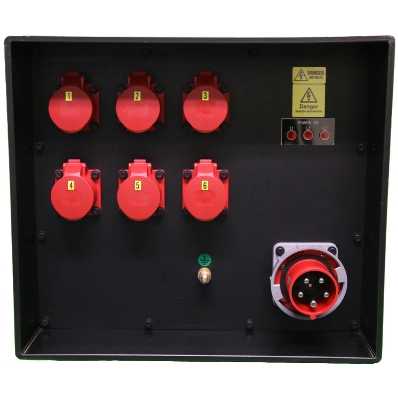 Event Power Distro Box 63A 3pH+N+E  6 x 16A 3P+N+E 400V 400V  MCB + RCBO's
