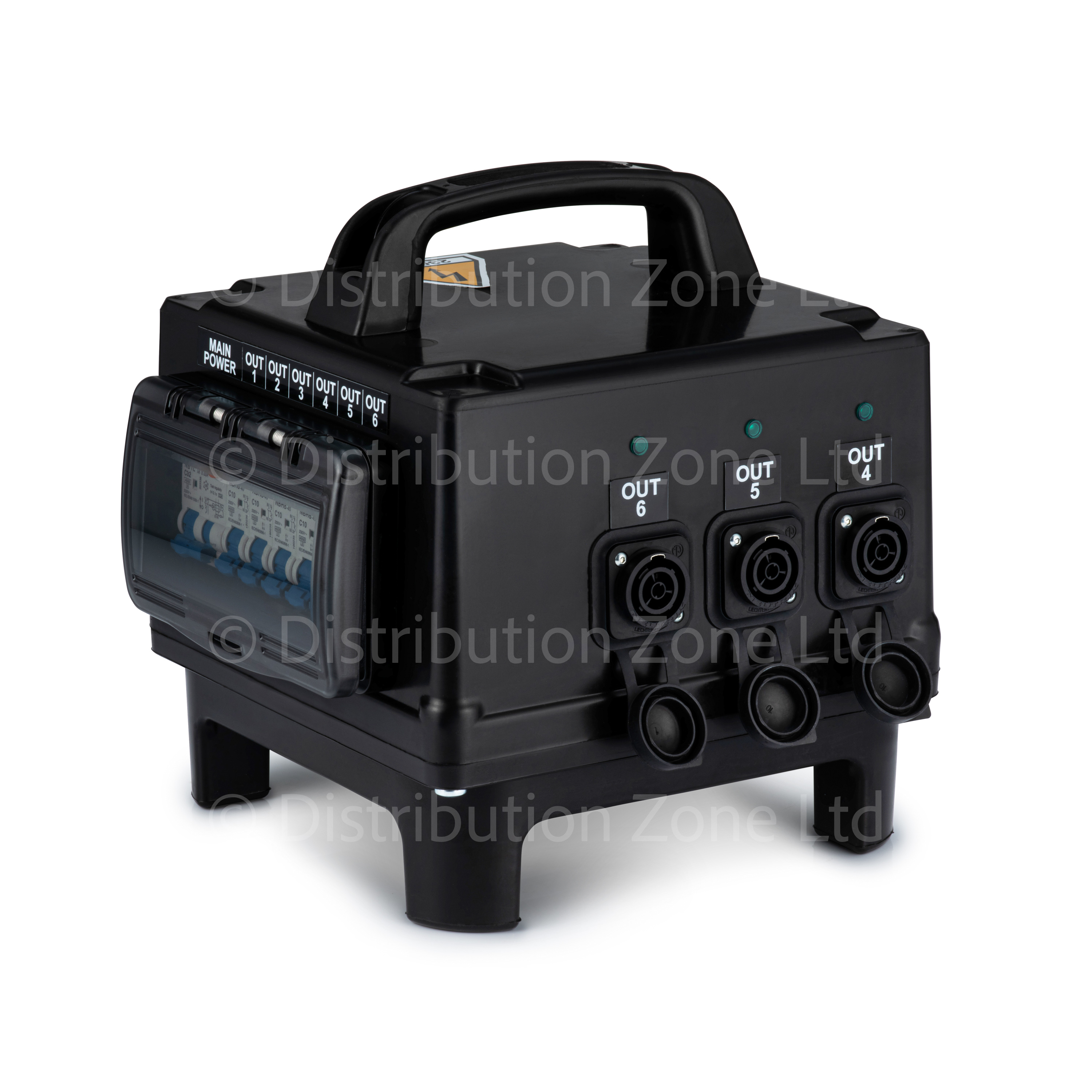 PowerBOX Rubber 32A 1pH+N+E 230V Turtle Series To 6 x PowerCON True With 1 x RCBO + 6 x MCB