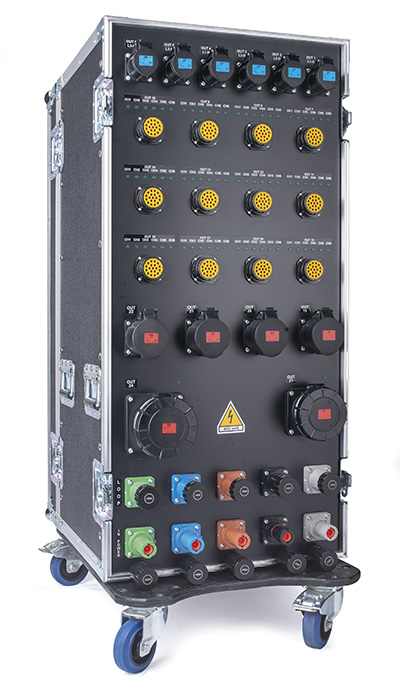 PowerBOX 250Amp 3pH+N+E 400V CASE RACK 19"15U 8 x Socapex 19 Pin Panel Sockets