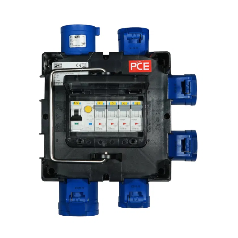 PCE IMST Distro Box 32A 1pH+N+E 230V In/Out to 4 x 16A 230V 1pH+N+E 4 x RCBO's