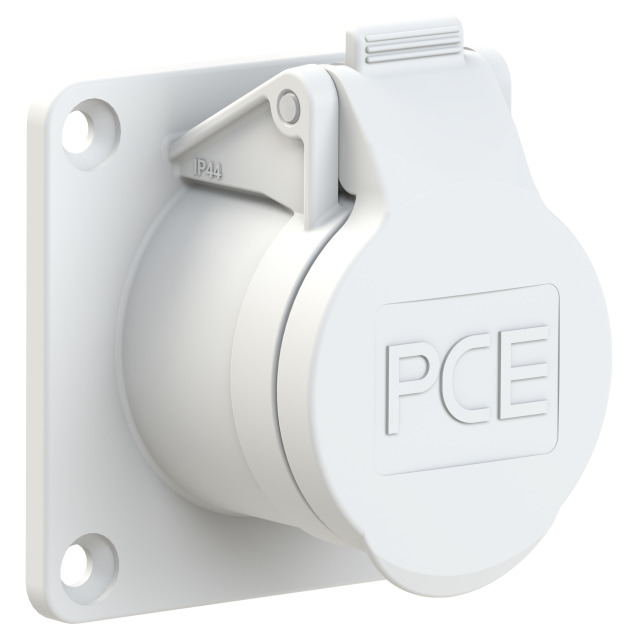 PCE  Extra Low Voltage Flanged Socket Straight 16A 2P 24/42V  (White) DC 382-10v