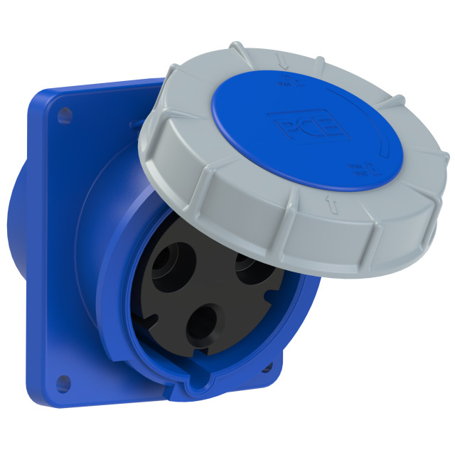 PCE Angled Panel Mount Socket 125A 230V 2P+E IP67 4435-6