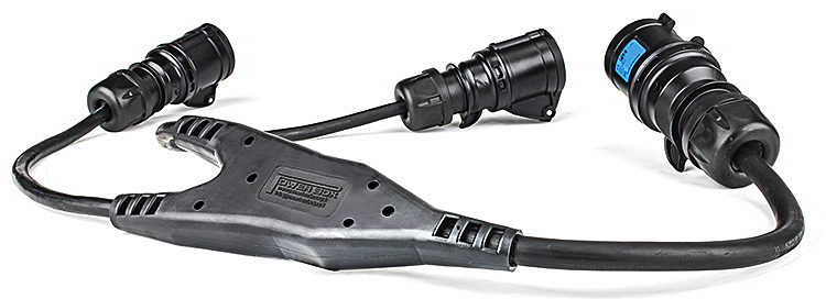 Y Splitter Rubber Cable with  [ Black ] PCE Midnight Series 32A 230V 2P+E Plug to 2 x 16A Sockets