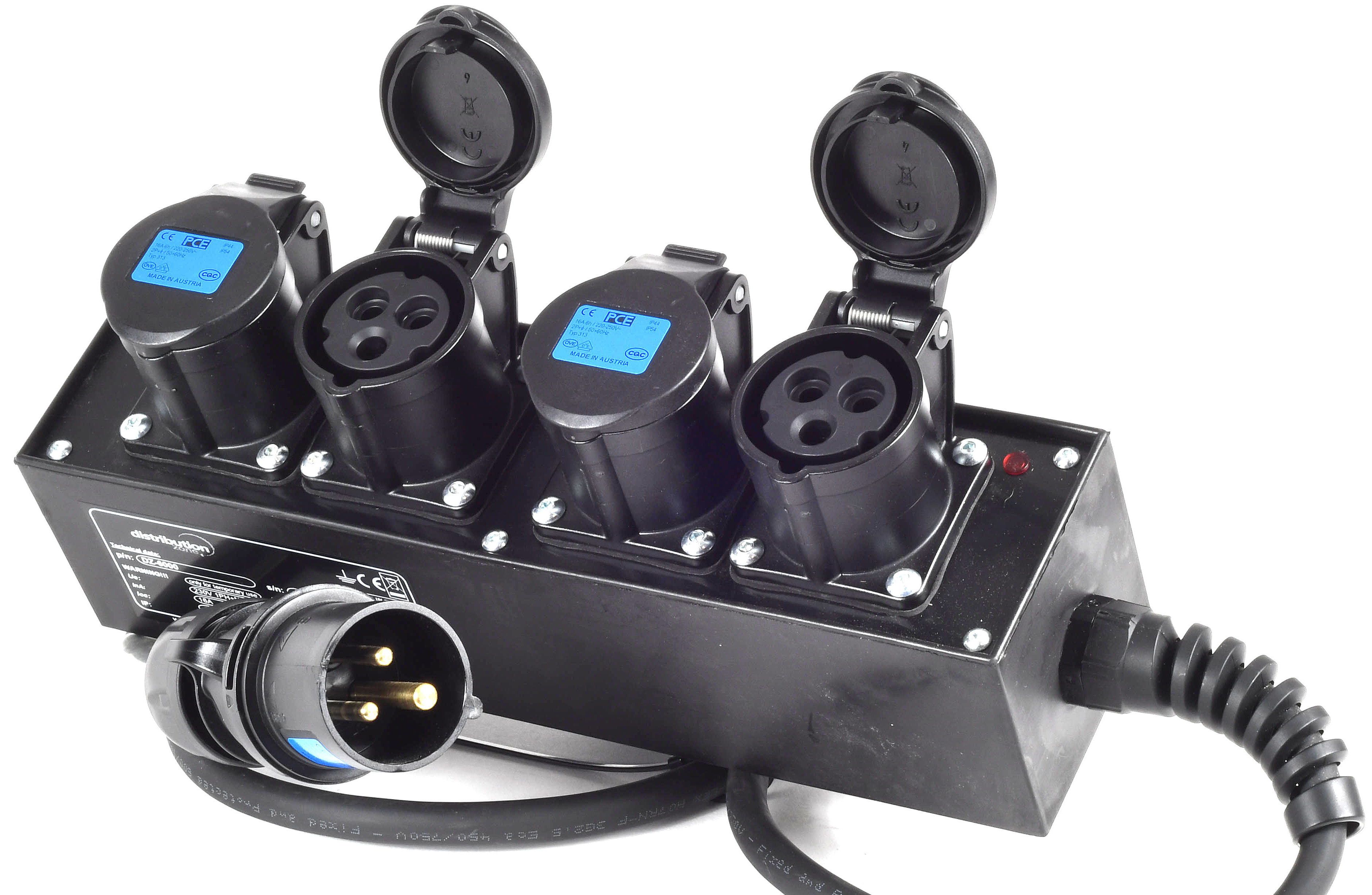 PowerBOX Rubber 16A 1pH+N+E 230V Brick Mini to 4 x PCE 16A 1pH+N+E 230V IP44 Sockets