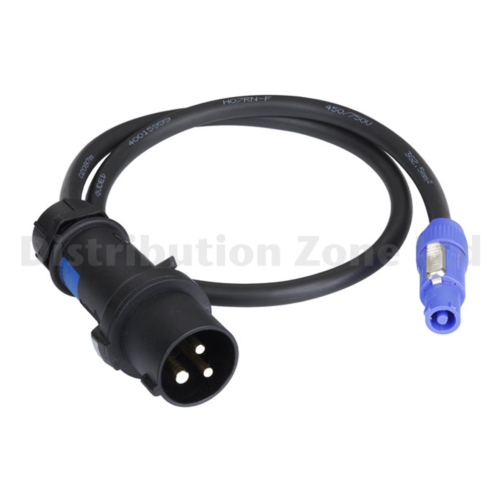 16A 2P+E 230V Plug to Neutrik PowerCON Blue NAC3FCA 1 Metre H07RN-F 3G 2.5mm² Cable