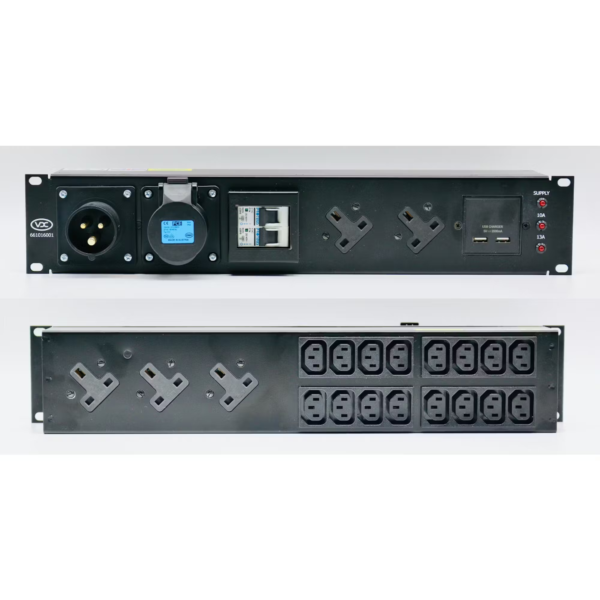 19-Inch Rack Mount 2U Mains Distribution Unit 16A 230V 1pH+N+E  to 16 x 10A IEC
