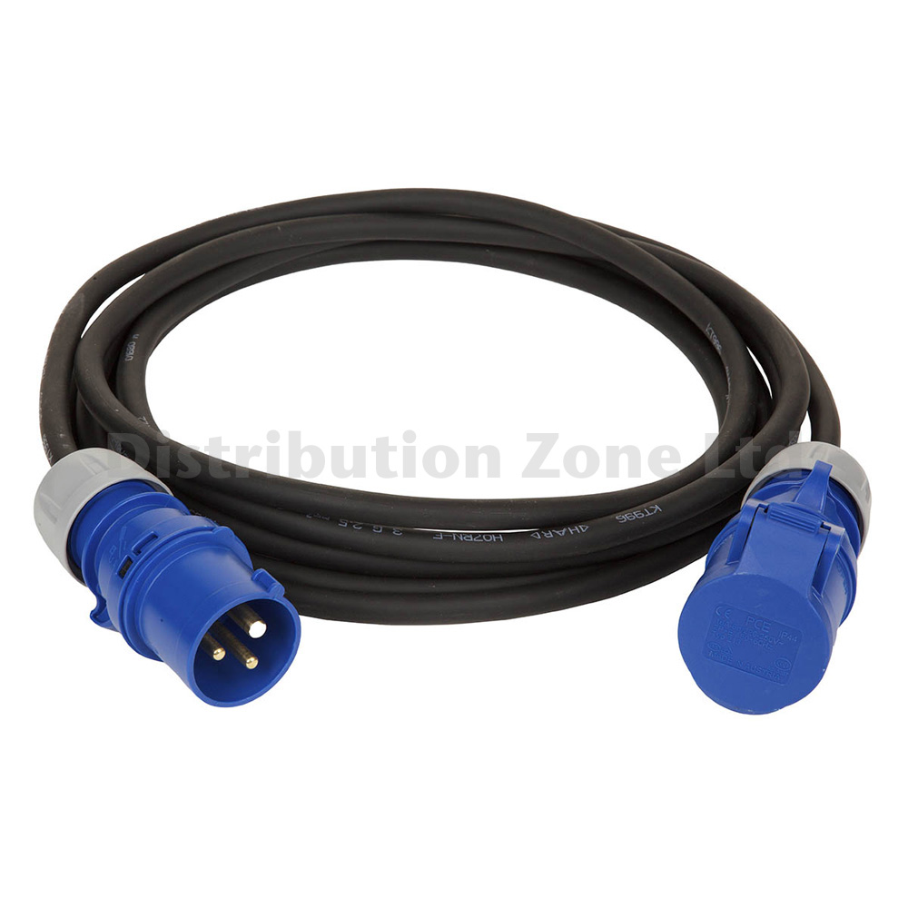 5 Metre H07RN-F 6mm² Rubber Cable with 32A 2P+E 230V Plug & Connector IP44