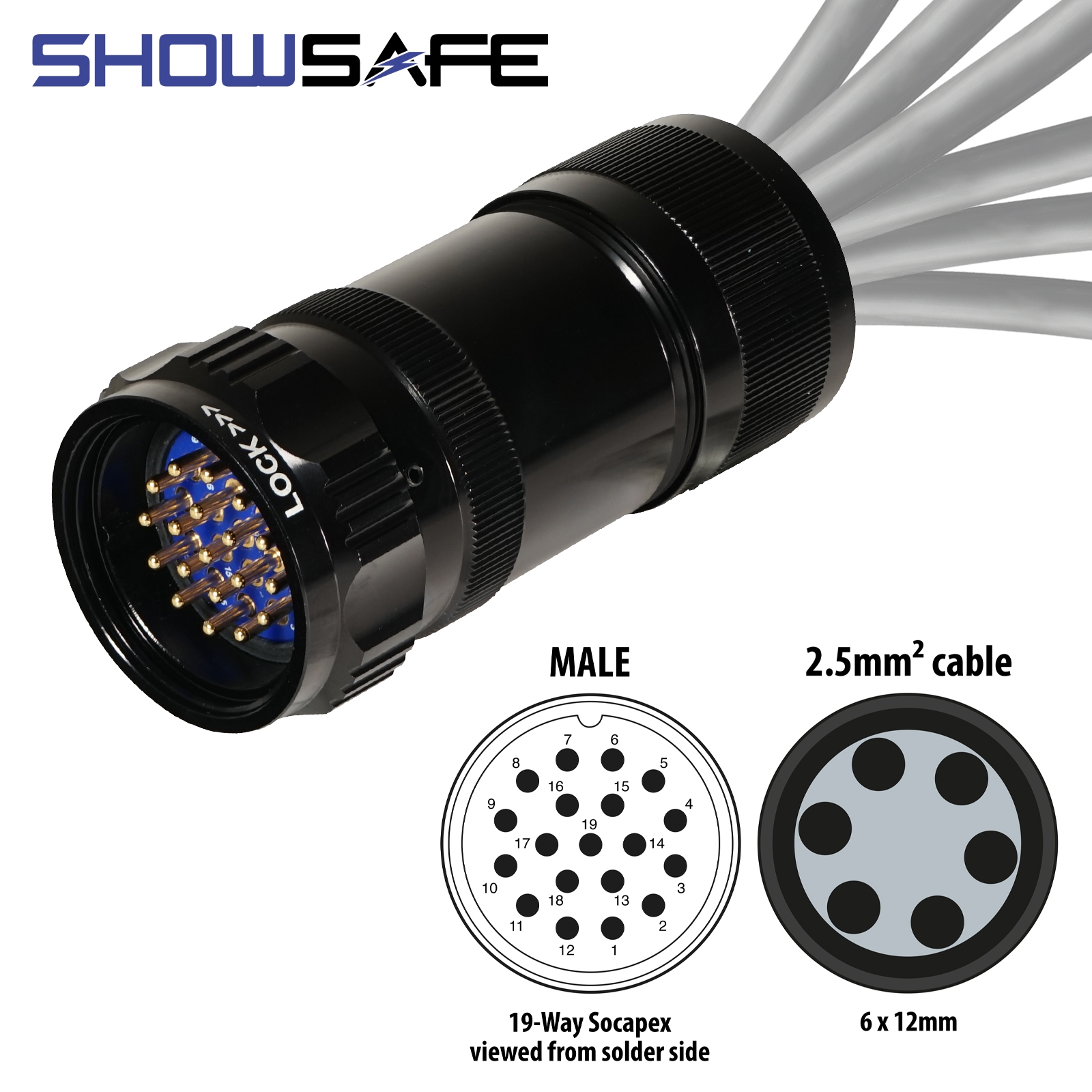 Showsafe Socapex 19-Pin Male Spider Connector for 6 x 12mm 2.5mm² cable