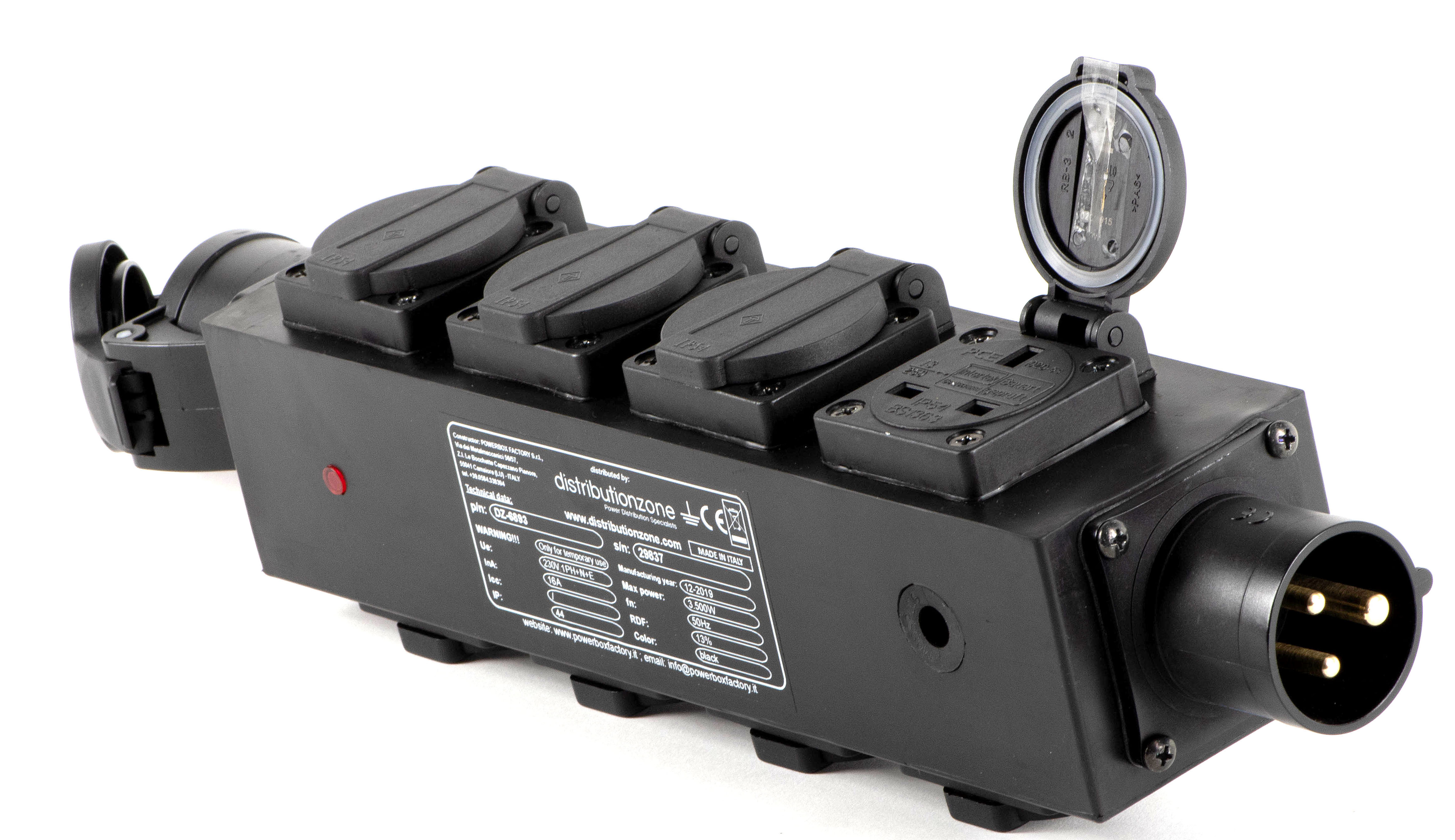 PowerBOX Rubber 16A 1pH+N+E 230V Brick Mini to 8 x British Standard 13A IP54 Sockets (Loop Through)