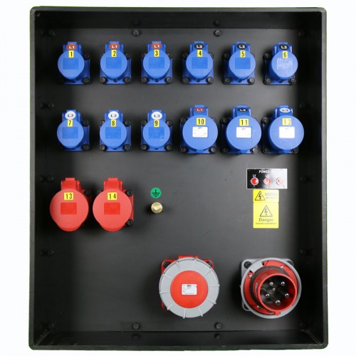 Event Power Distro Box 63A 3pH+N+E 400V (Multi Socket ) MCB + RCBO's+ Shunt Trip