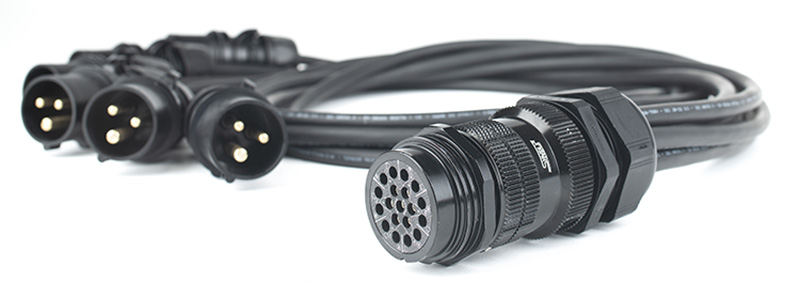 SYNTAX® SSX Socapex Spider Splitter 19 Pin Female to 6 x Plugs 16A 2P+E 230V (Fan-In)