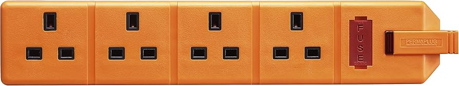 Masterplug Permaplug Orange Heavy Duty 4 Gang 13Amp Rewireable Trailing Socket ELS134O-01