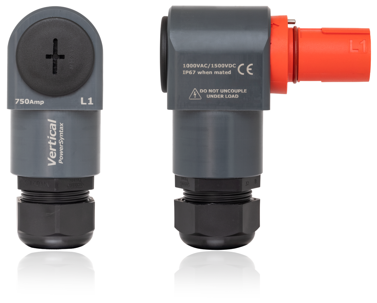 PowerSyntax 90° Angled Cable Connectors 480A Line Source Neutral Blue