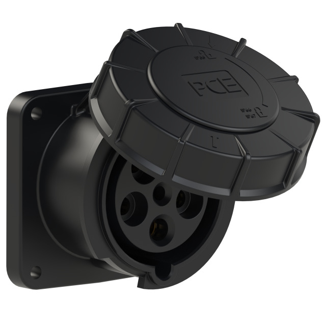PCE Midnight Series Flanged Socket Straight Outlet 63A 230V 2P+E IP67 3335-6xs