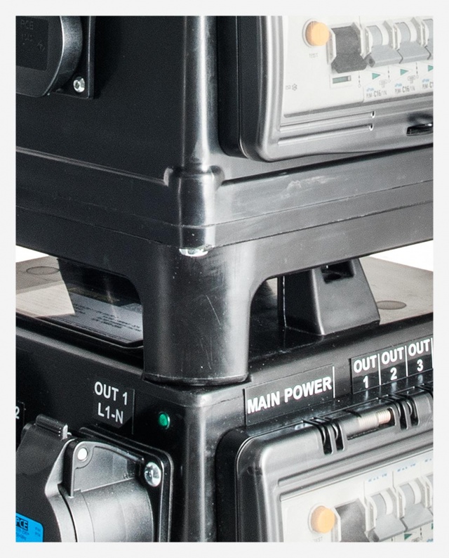 PowerBOX Rubber 63Amp 3pH+N+E 400V Turtle Series to 2 x 32A 3pH+N+E 400V Sockets with 2 x RCBO's Type A