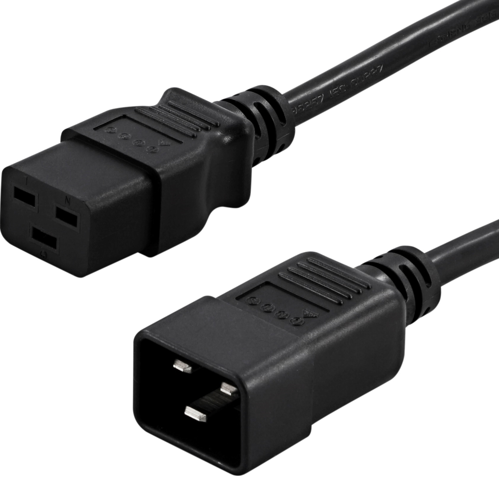 2m Black IEC C19 to C20 jumper cord H05VV-F 3 x 1.5mm