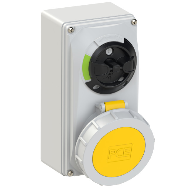PCE Switched Interlocked Socket Compact Series 32A 2P+E 110V IP67 61232-4
