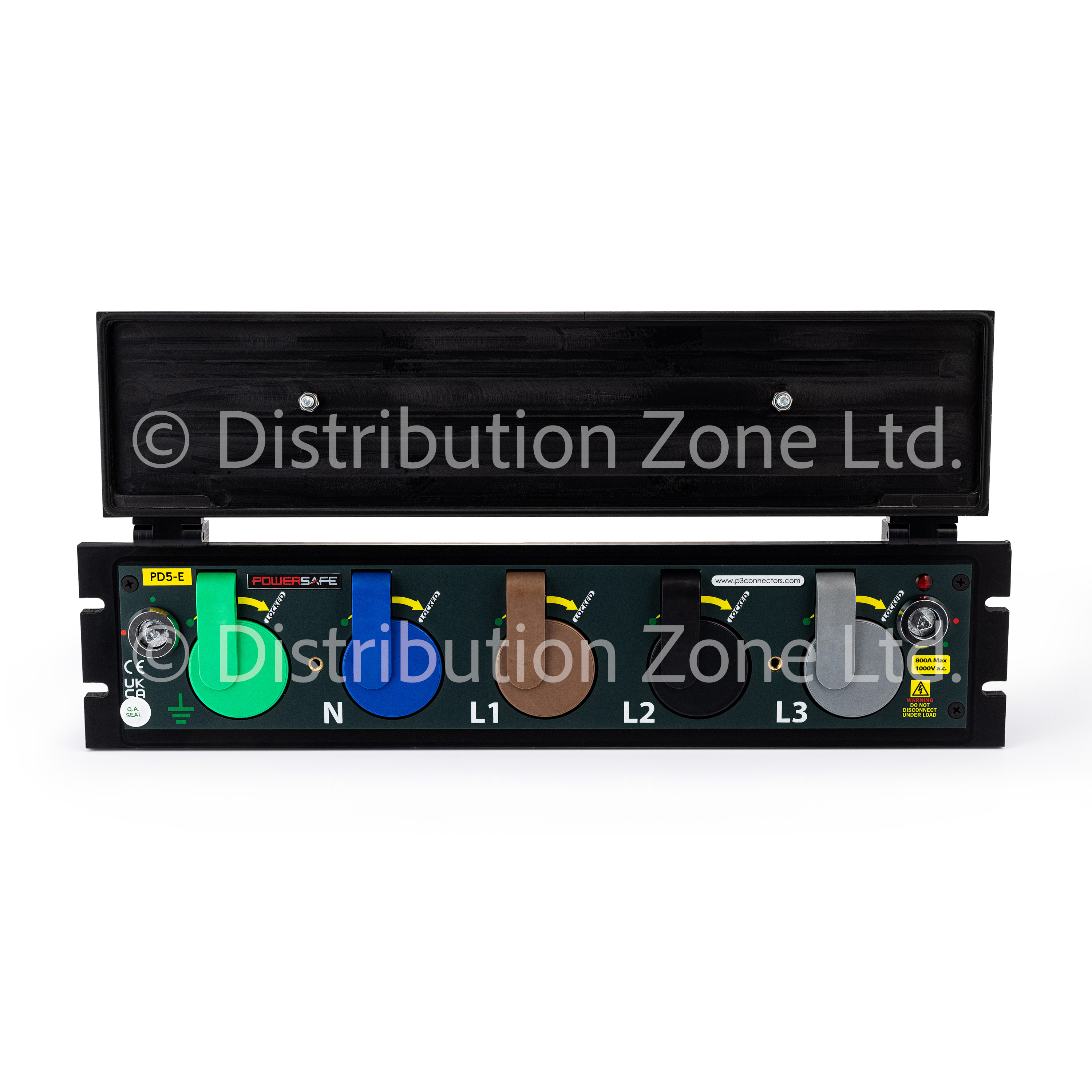 Powersafe 800A 3pH+N+E Powerlock Sequential Box Panel Drain (With Lid) 5 Port PD5-E-108L