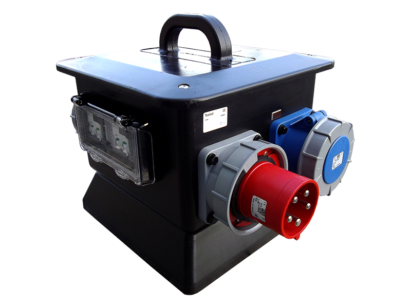 PowerBOX Rubber 63Amp 3pH+N+E 400V Turtle Series to 3 x 32A 1pH+N+E 230V Sockets with 3 x MCB's