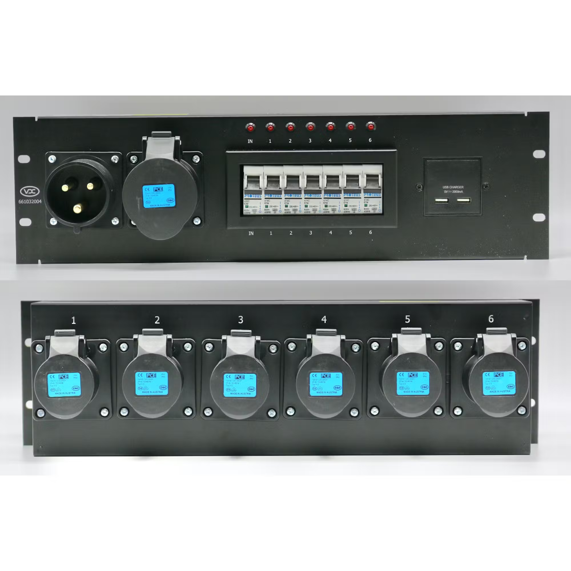 19-Inch Rack Mount 3U Mains Distribution Unit 32A 230V 1pH+N+E  6 x 16A 230V 1pH+N+E  6 x MCB's (1)