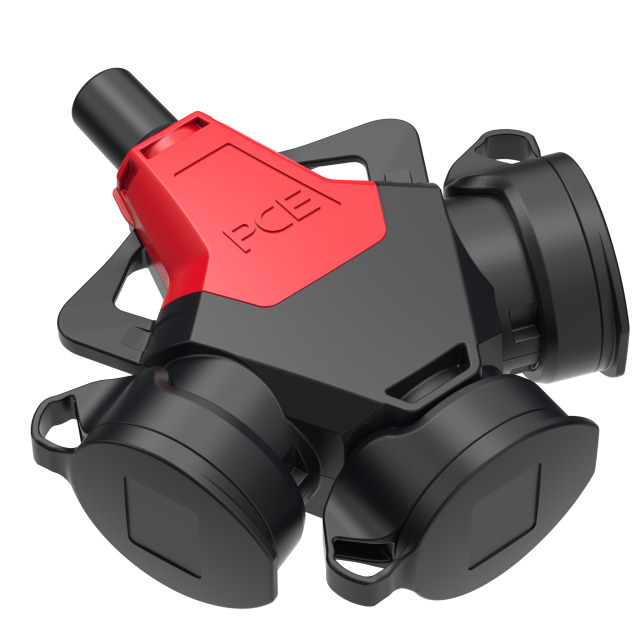 PCE 16A Schuko Plug with 5 Metre H07RN-F Cable 2.5mm² to PCE 3-Way Schuko Safety Socket IP54