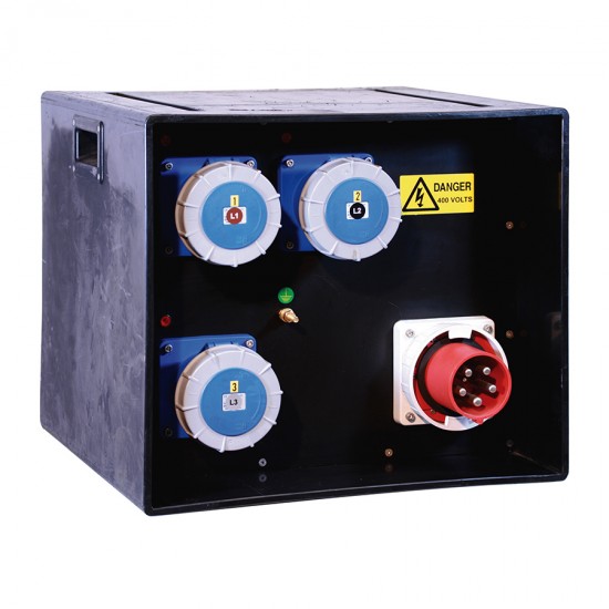 Event Power Distro Box 63A 3pH+N+E 400V  3 x 63A 1pH+N+E 230V  MCB + RCD