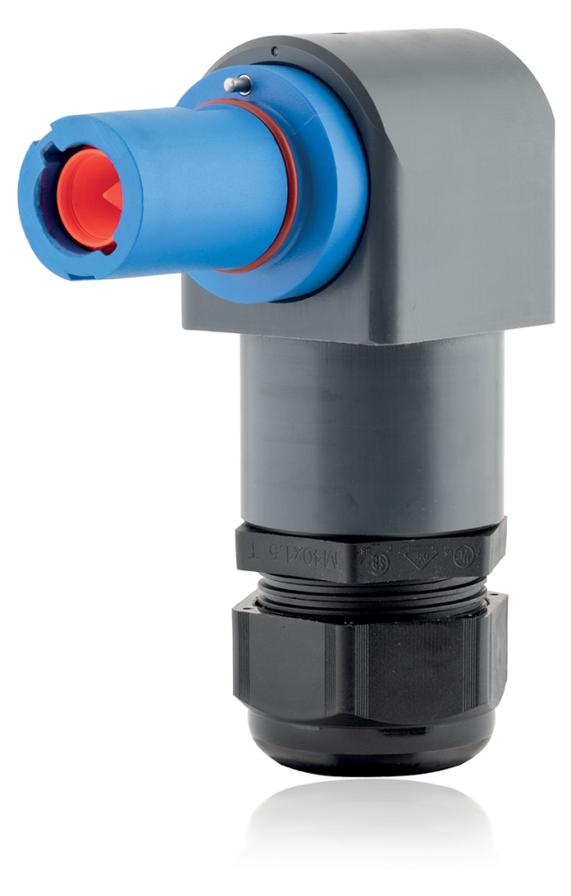PowerSyntax 90° Angled Cable Connectors 480A Line Source Neutral Blue