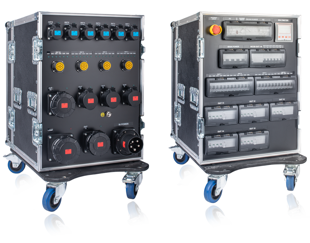 PowerBOX 125Amp 3pH+N+E 400V CASE RACK  19" 9U on Wheels