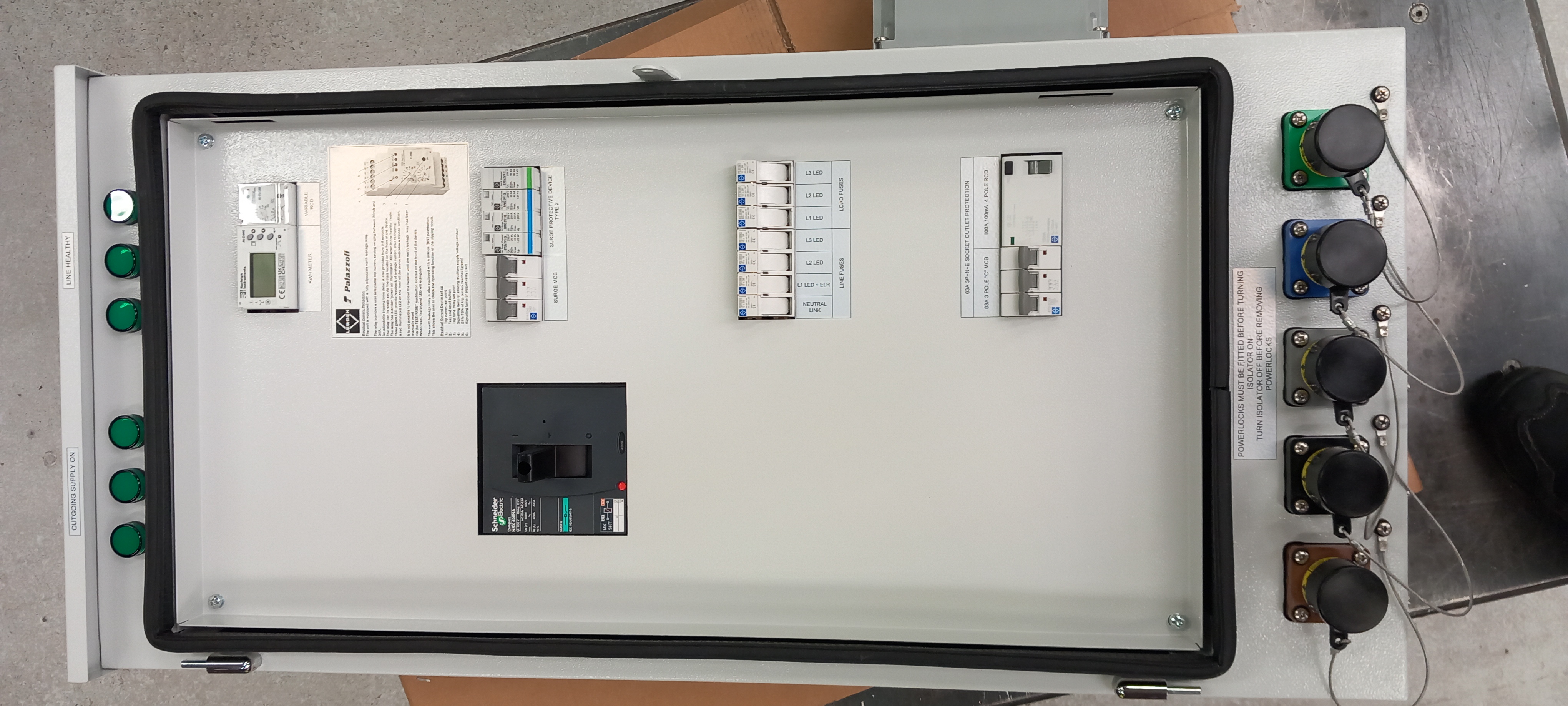 Powerlock Wall Box Panel Drain L1 L2 L3 N Blue E Green Power In 