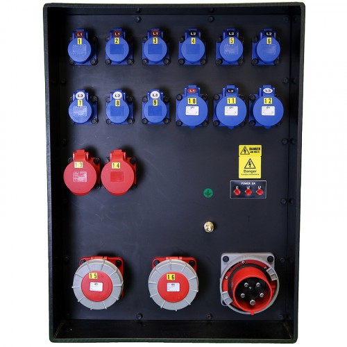 Event Power Distro Box 125A 3pH+N+E  400V Panel Mount Inlet RCD 100mA