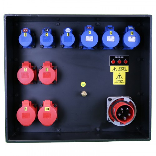 Event Power Distro Box 63A 3pH+N+E  400V (Multi Socket ) MCB + RCBO's