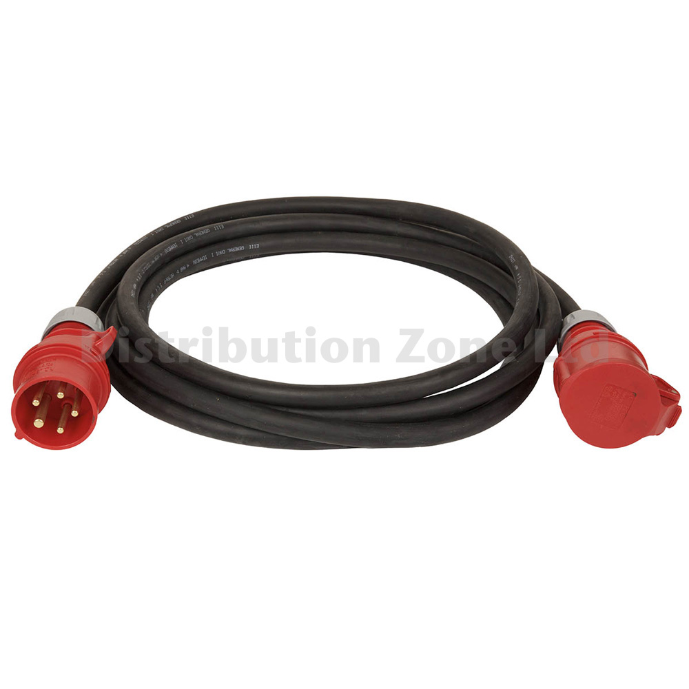 10 Metre H07RN-F 6mm² Rubber Cable with 32A 3P+N+E 400V Plug & Connector  IP44