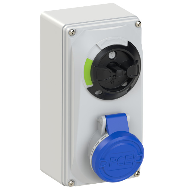 PCE Switched Interlocked Socket Compact Series 16A 2P+E 230V IP44 6113-6