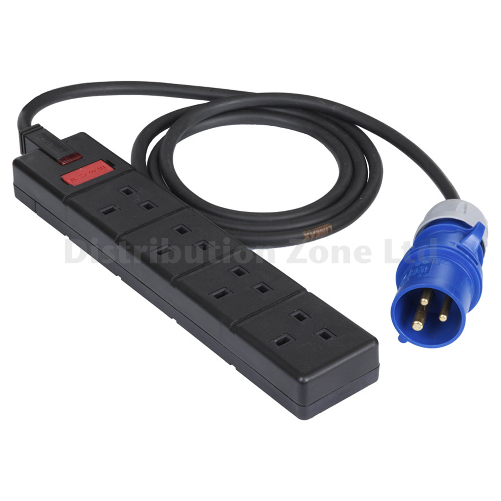 PCE 16A Plug 2P+E 230V IP44 1.5mm H07RN-F Masterplug Permaplug 13A 4 Gang Sockets