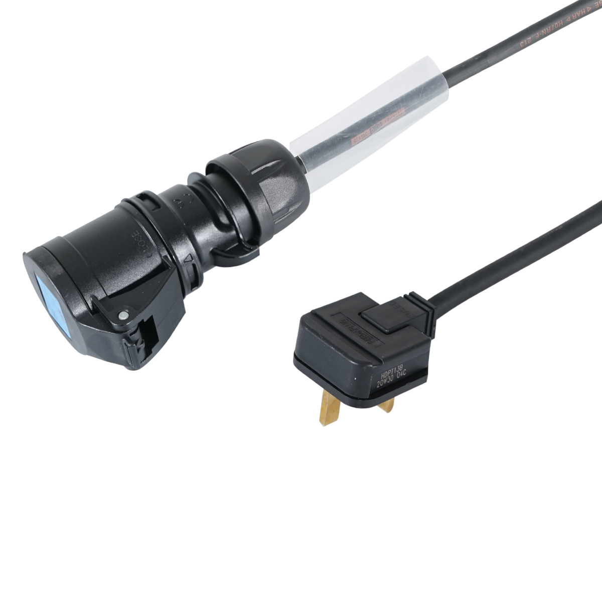 13A Masterplug Plug to PCE 16A 230V 2P+E Socket 1 Metre Lineax HO7RN-F Rubber Cable