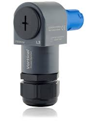 PowerSyntax 90° Angled Cable Connectors 480A Line Source Neutral Blue