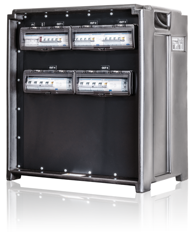 PowerBOX 400Amp 3pH+N+E 400V IP67 2 x 125A + 3 x 63A 3pH+N+E 400V IP67 5 x MCB + Earth leakage