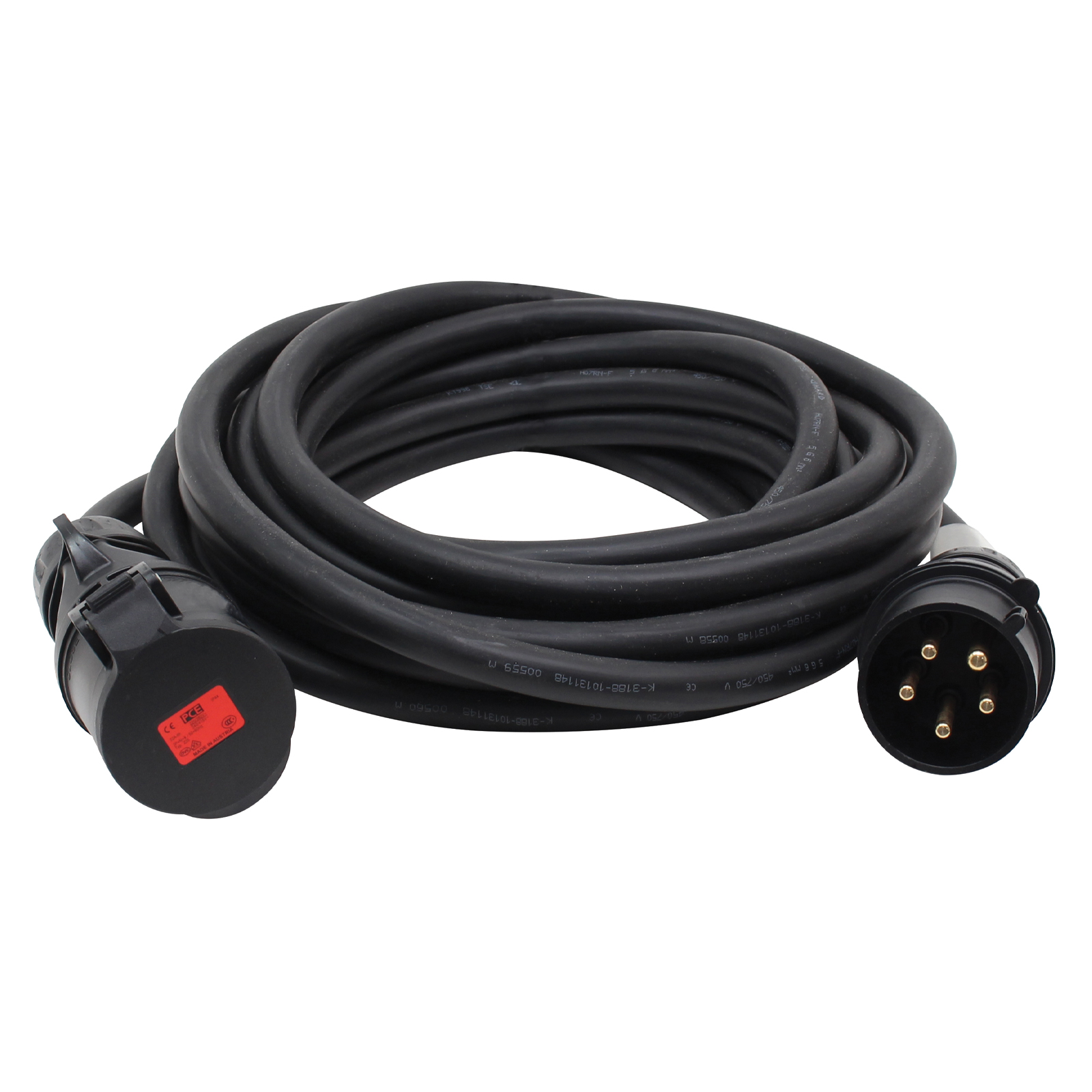 10 Metre H07RN-F 6mm² Rubber Cable with 32A 3P+N+E 400V Plug & Connector IP44 (Midnight Series)