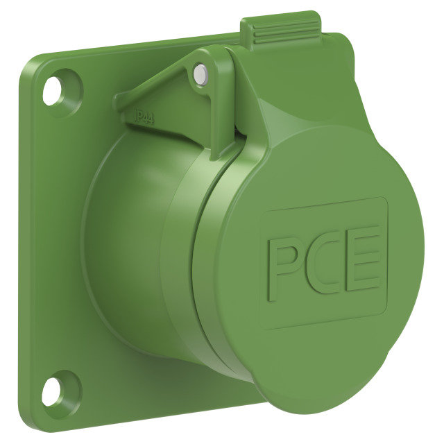 PCE Extra Low Voltage Flanged Socket 16A 3P 24/42V 4h IP44 (Green) 383-4v