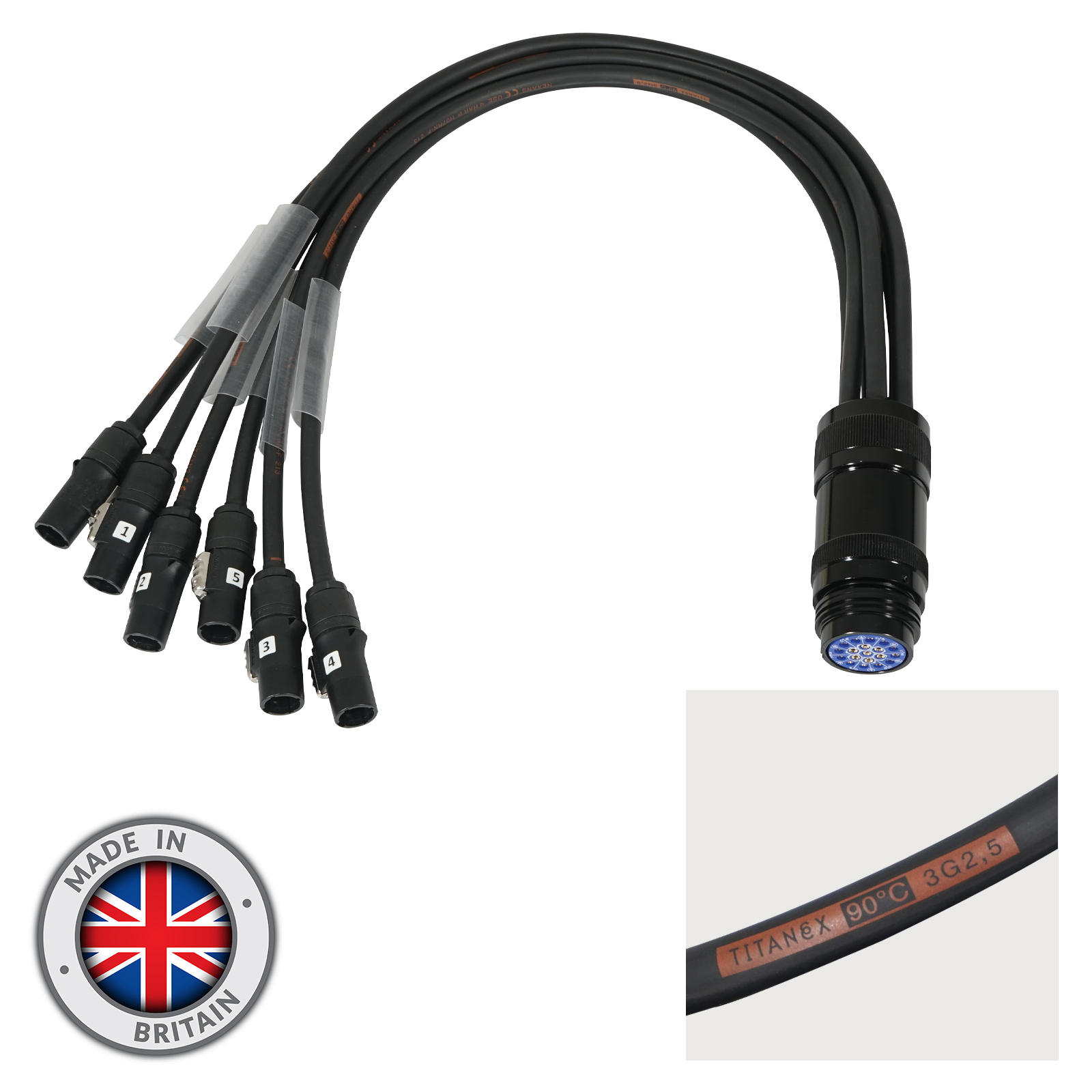 Showsafe Socapex Spider Splitter 19 Pin Female to 6 x Neutrik NAC3MX-W-TOP (Fan-In)