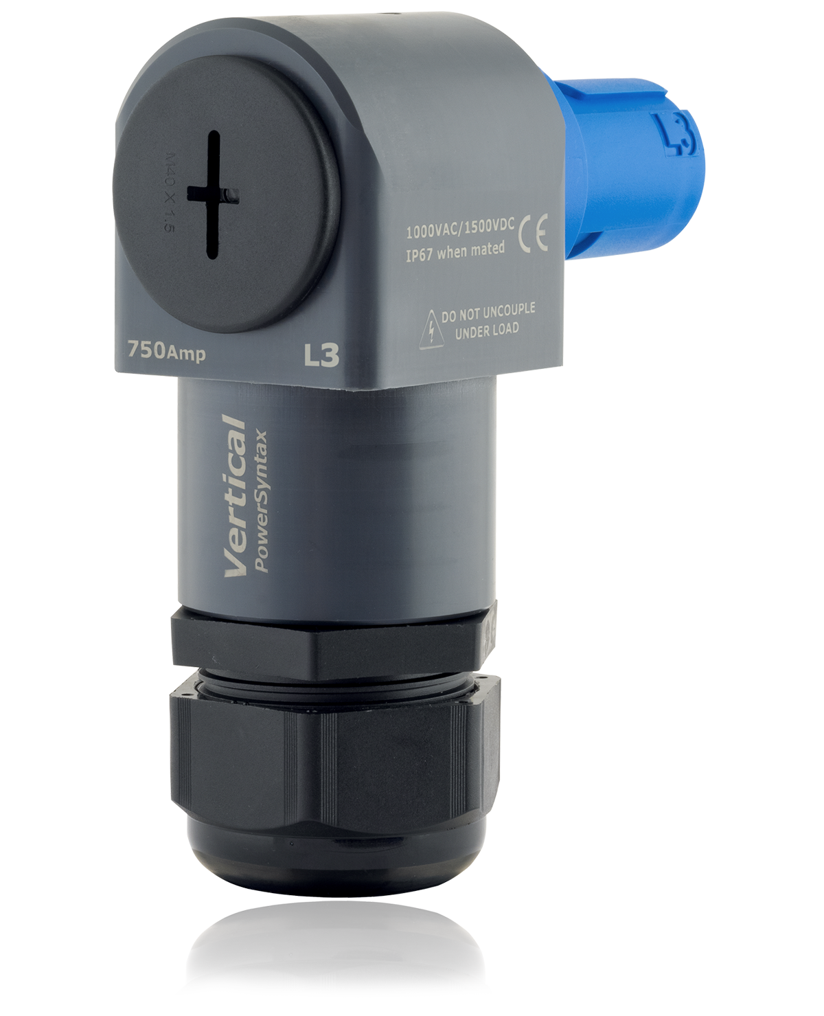 PowerSyntax 90° Angled Cable Connectors 480A Line Source Neutral Blue
