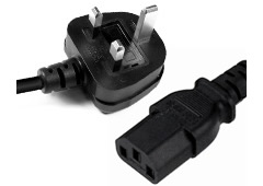 2m Black 13A Plug to UK 10 Amp to IEC C13 connector