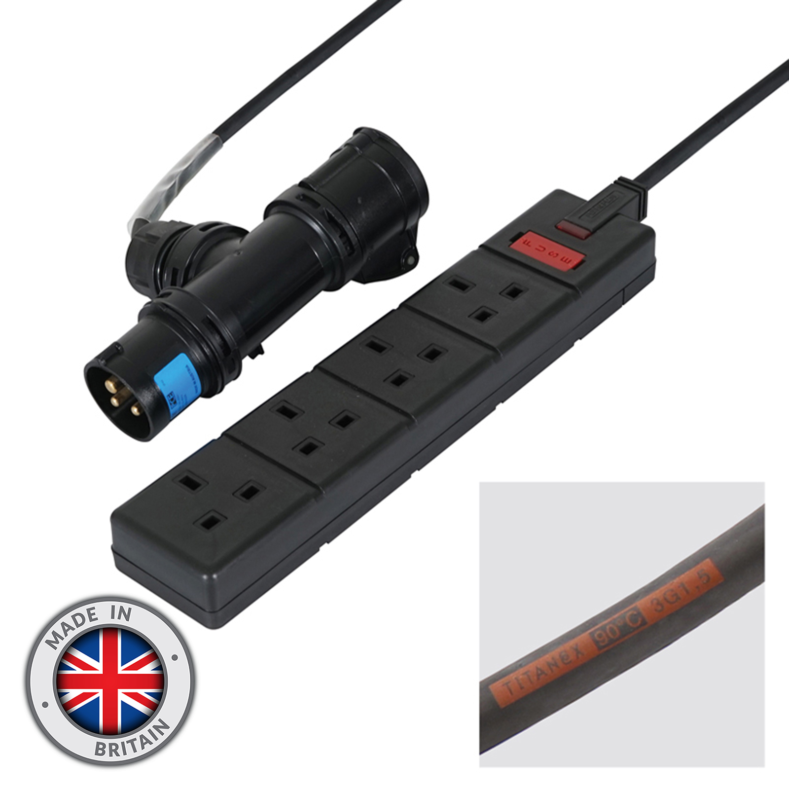 PCE T Connect to Masterplug 4 Way 13Amp 2m 1.5mm H07RN-F