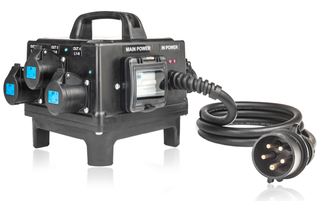 PowerBOX Rubber 32Amp 1pH+N+E 230V Turtle PCE Sockets with 4 x 16A 1pH+N+E 230V + 4 x RCBO's